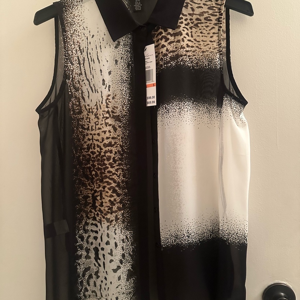 Kenneth Cole Black and White Animal Print Blouse